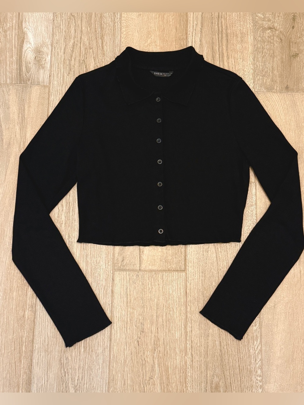SHEIN Black Cropped Button-Up Long Sleeve Top Cardigan